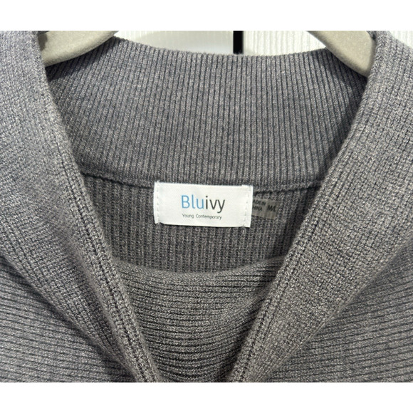 Bluivy Charcoal Gray Cowl Neck Ribbed Sweater Oversized Dolman Sleeve Sz M/L - Picture 3 of 5